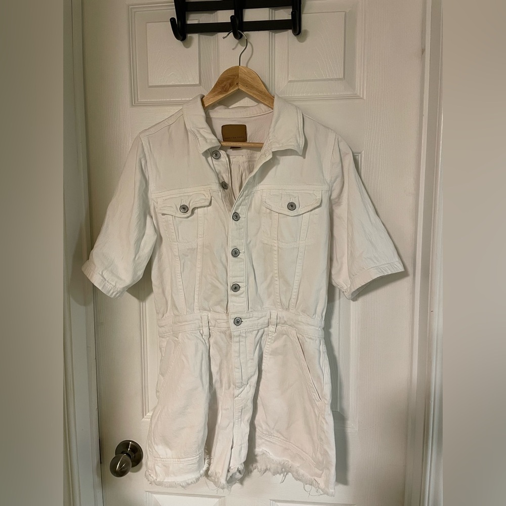 Women's white denim cutoff jumpsuit american eagle